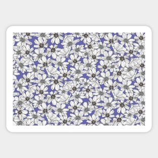 White Cosmos flowers on Very peri blue Sticker